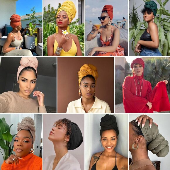 4Pcs Jersey Head Wrap Scarves Knotted Turban Hairbands for Women - Picture 6 of 6